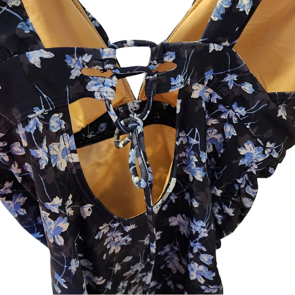 Motherhood Maternity Swimsuit Women Medium Navy Blue New Floral Ruffle 70483-41